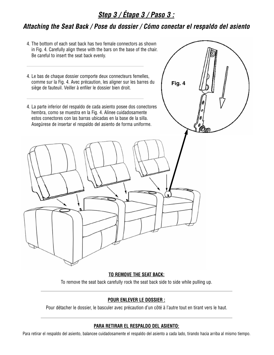 Step 3 / étape 3 / paso 3 | Bell'O HTS100-Oct07 User Manual | Page 4 / 7