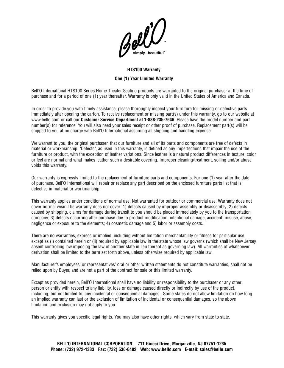 Bell'O HTS100-Oct07 User Manual | Page 5 / 7