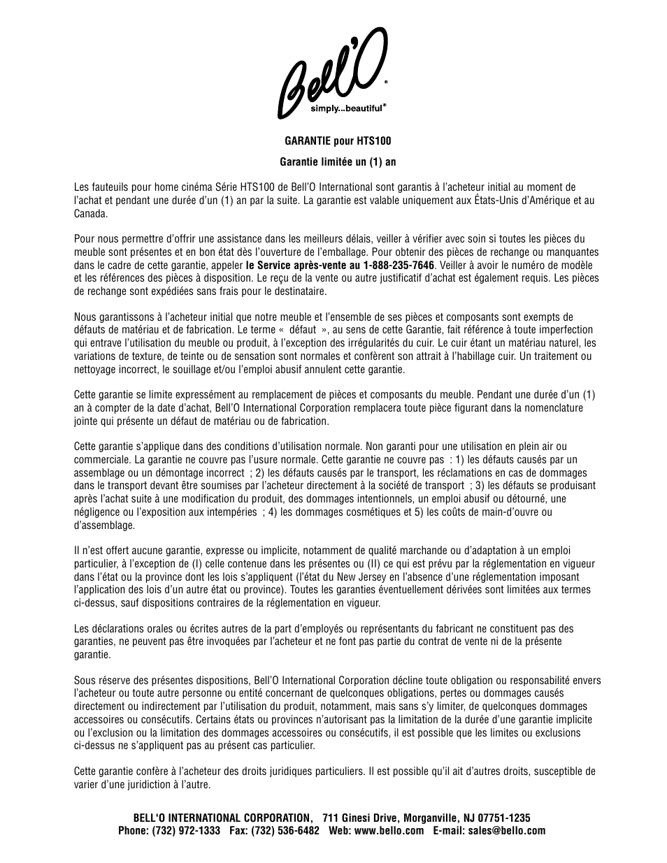 Bell'O HTS100-Oct07 User Manual | Page 6 / 7