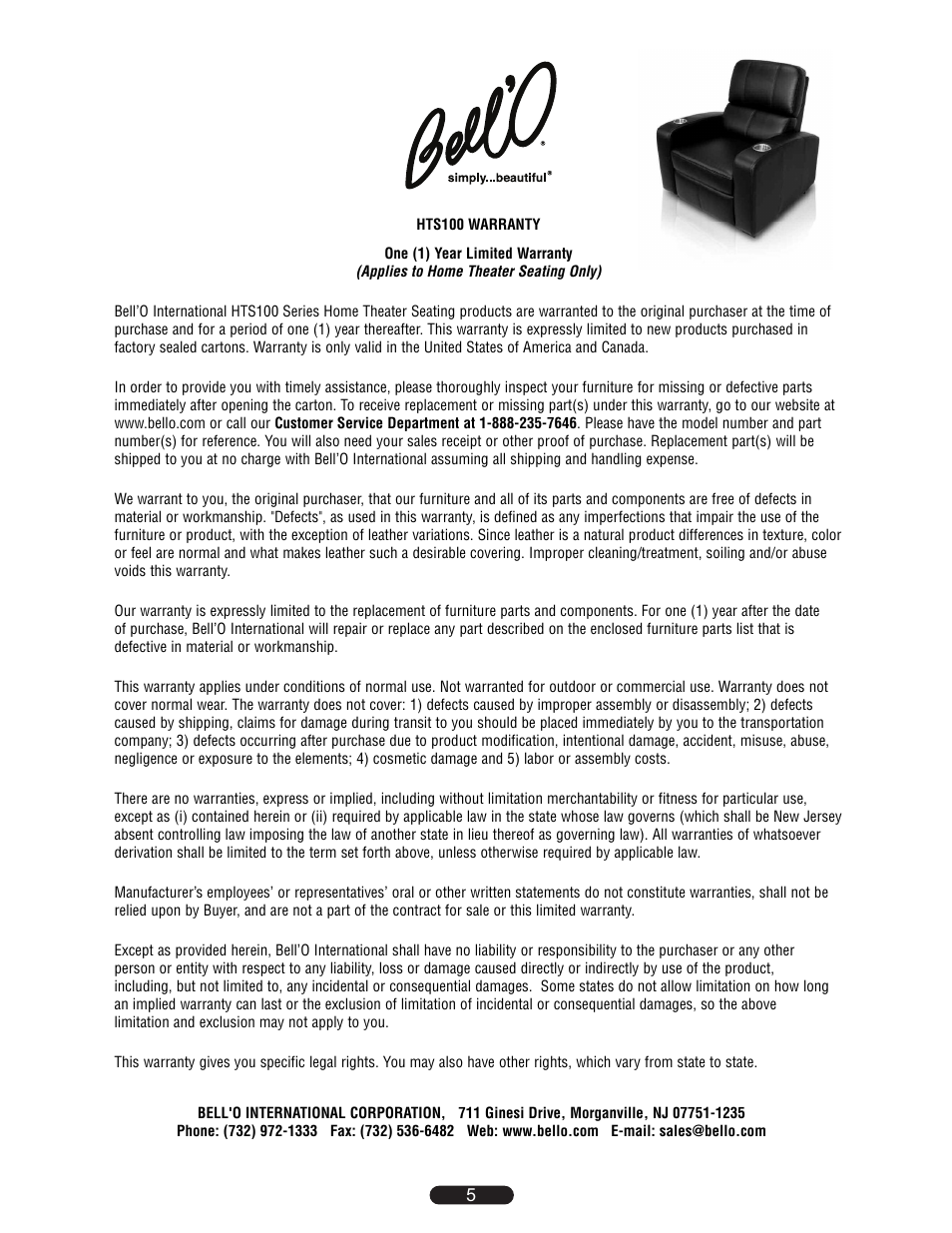 Bell'O HTS100 User Manual | Page 5 / 8