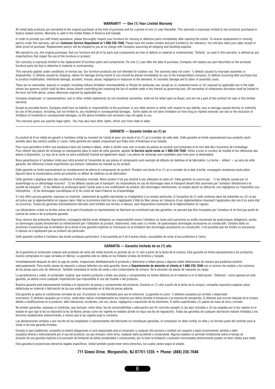 Bell'O B565KDC King Size User Manual | Page 8 / 8