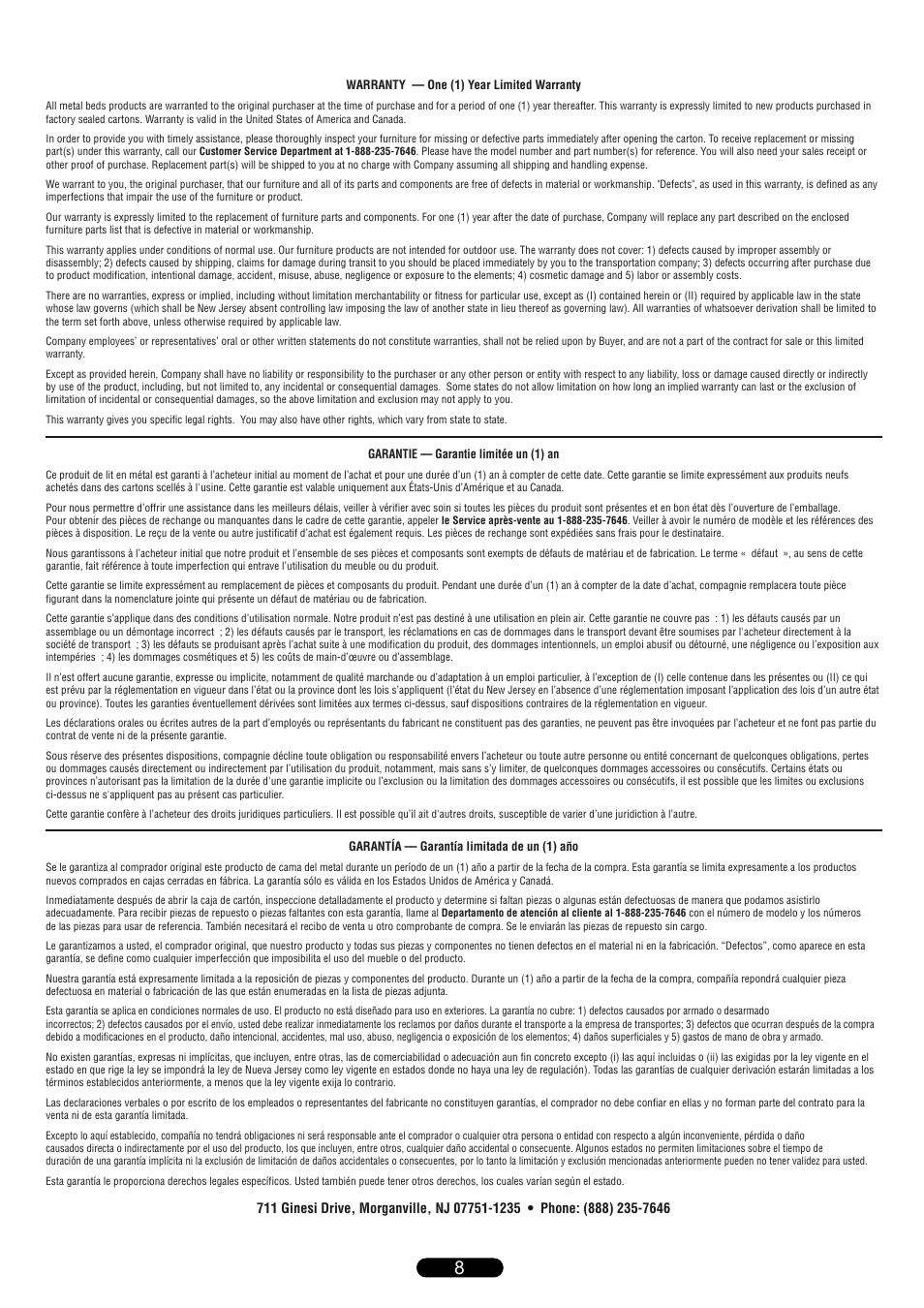Bell'O B594KMB King Size User Manual | Page 8 / 8