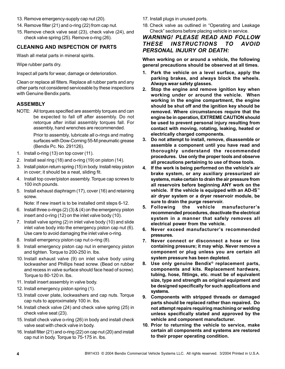 Bendix Commercial Vehicle Systems RE-4 RELAY EMERGENCY VALVE User Manual | Page 4 / 4