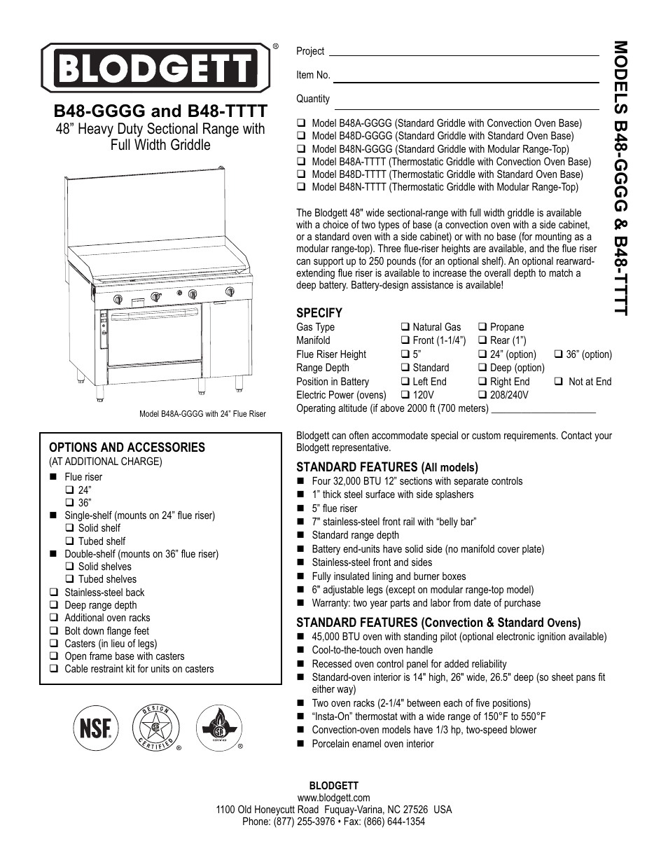 Blodgett B48-GGGG User Manual | 2 pages