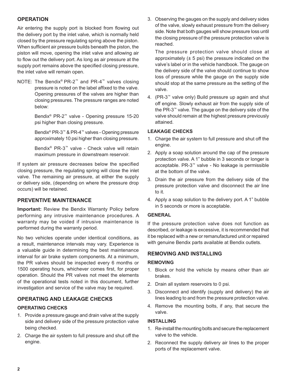 Bendix Commercial Vehicle Systems PRESSURE PROTECTION VALVES User Manual | Page 2 / 4