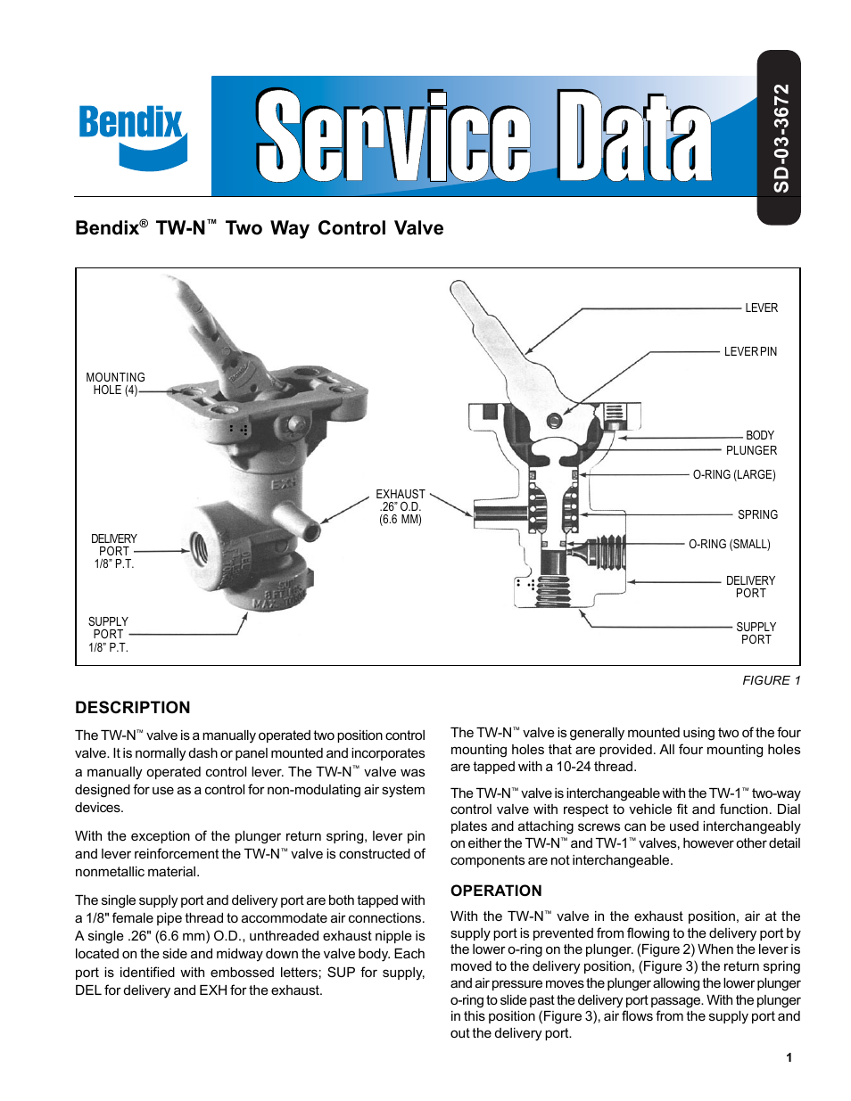 Bendix Commercial Vehicle Systems TW-N TWO WAY CONTROL VALVE User Manual | 3 pages