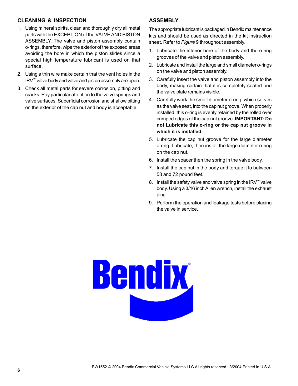 Bendix Commercial Vehicle Systems INLET REG VALVE COMP 3/04 User Manual | Page 6 / 6