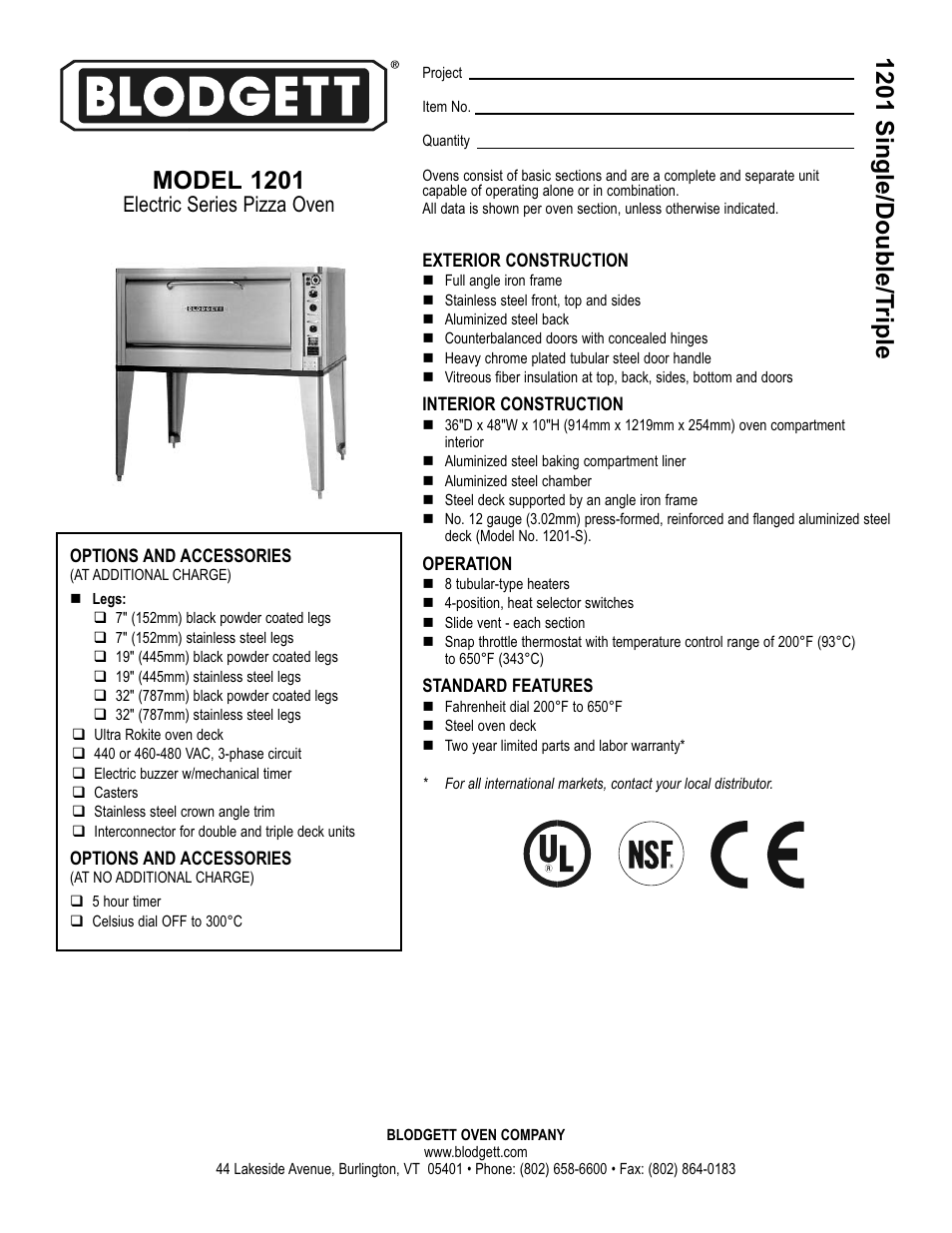Blodgett 1201 User Manual | 2 pages