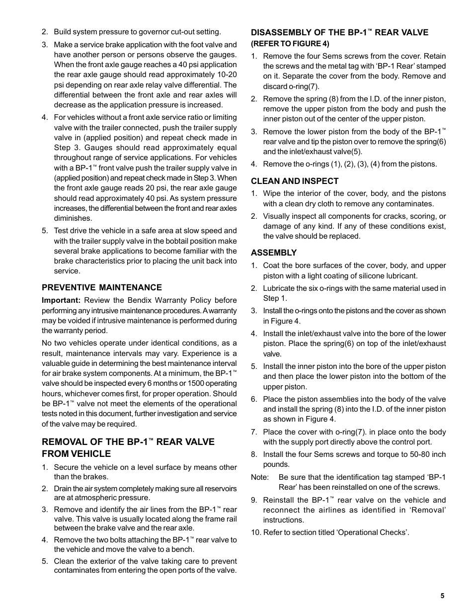 Removal of the bp-1, Rear valve from vehicle | Bendix Commercial Vehicle Systems BP-1 BRAKE PROPORTIONING VALVES User Manual | Page 5 / 6