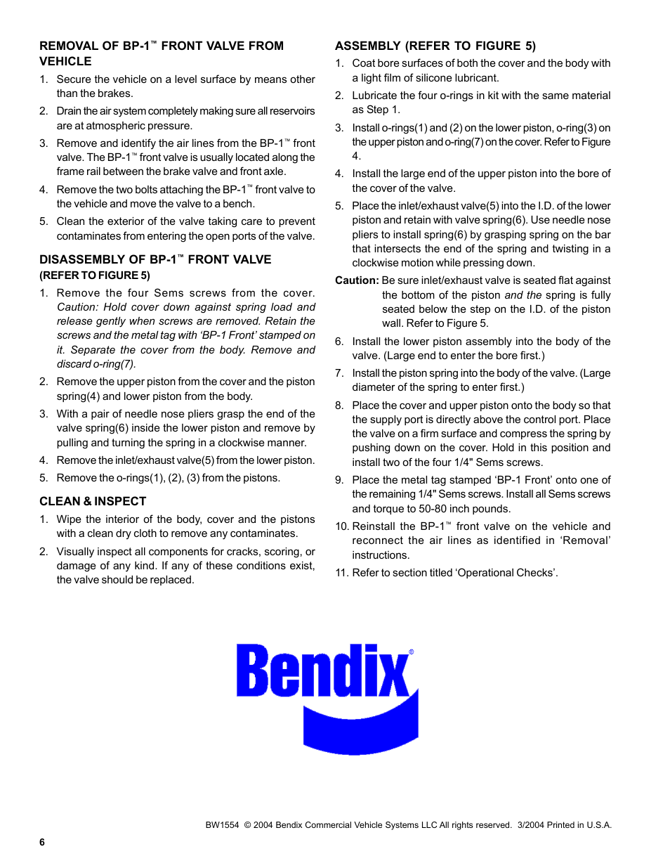 Bendix Commercial Vehicle Systems BP-1 BRAKE PROPORTIONING VALVES User Manual | Page 6 / 6