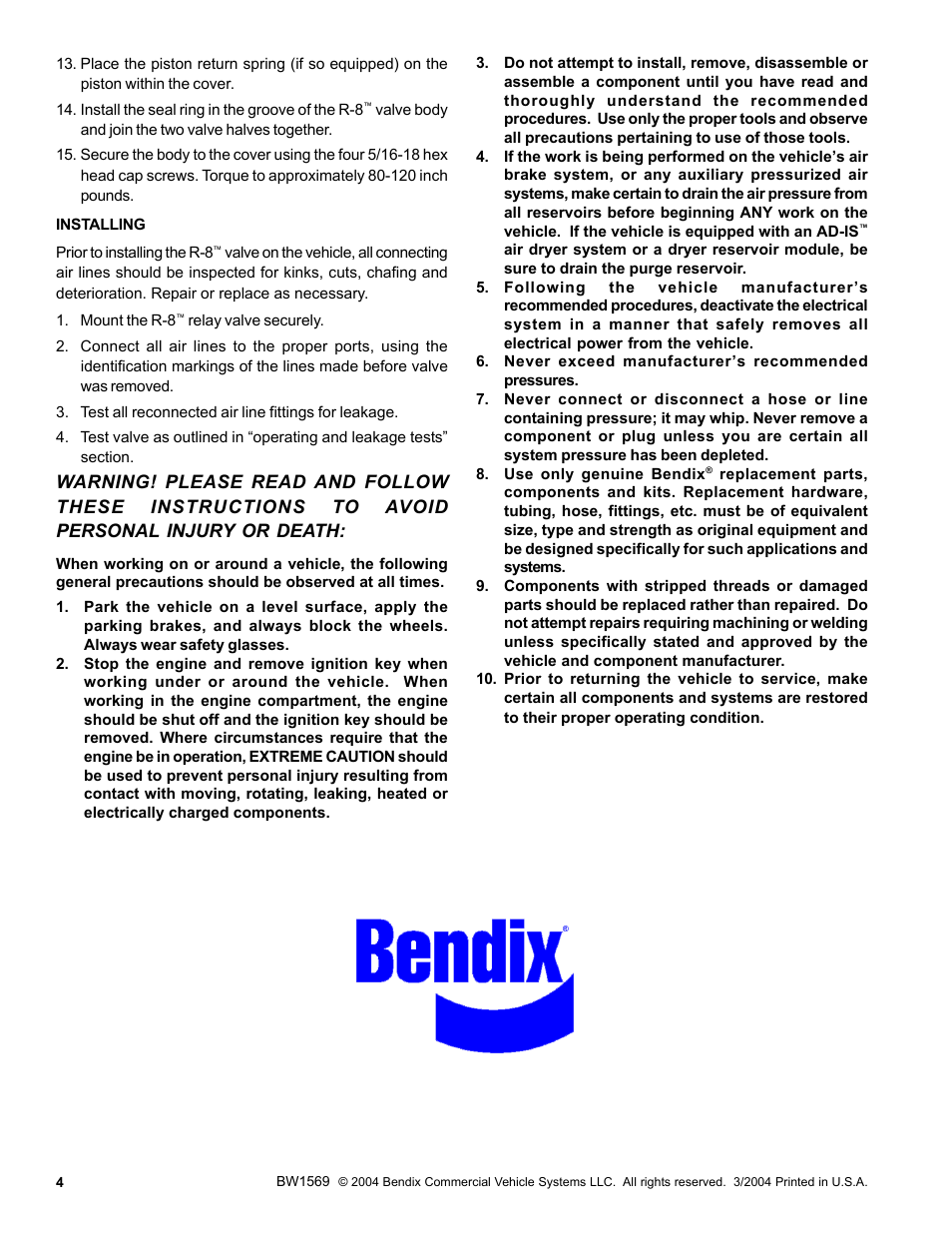 Bendix Commercial Vehicle Systems R-8 RELAY VALVE User Manual | Page 4 / 4