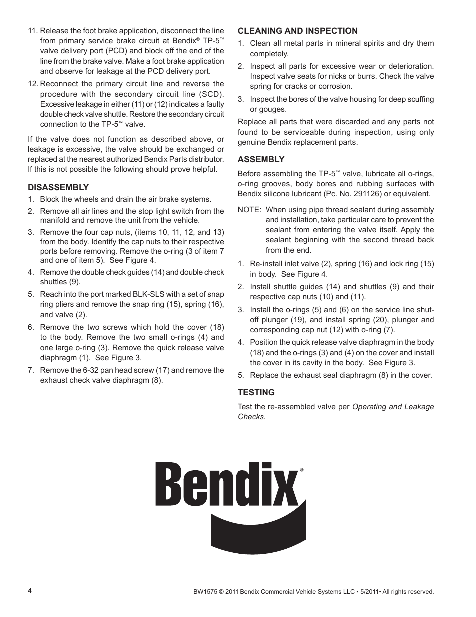 Bendix Commercial Vehicle Systems TP-5 TRACTOR PROTECTION VALVE 5/11 User Manual | Page 4 / 4