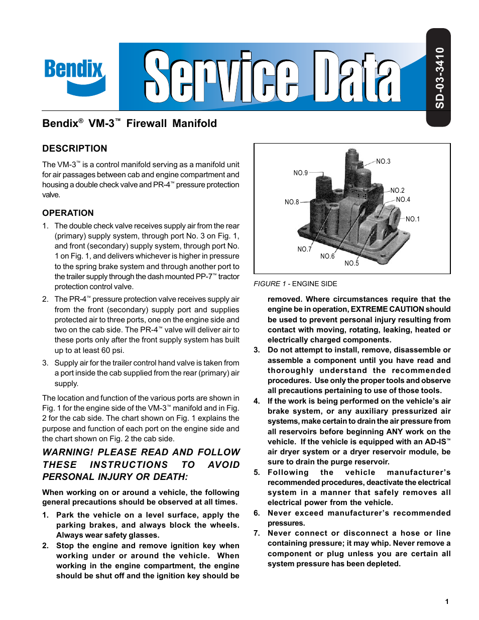 Bendix Commercial Vehicle Systems VM-3 FIREWALL MANIFOLD 4/04 User Manual | 4 pages