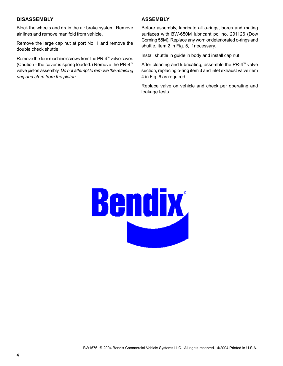 Bendix Commercial Vehicle Systems VM-3 FIREWALL MANIFOLD 4/04 User Manual | Page 4 / 4