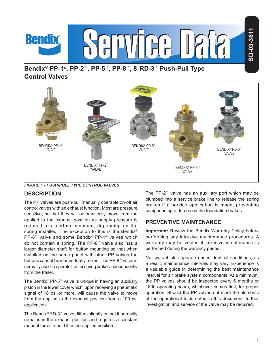 Bendix Commercial Vehicle Systems RD-3 PUSH-PULL VALVES User Manual | 4 pages