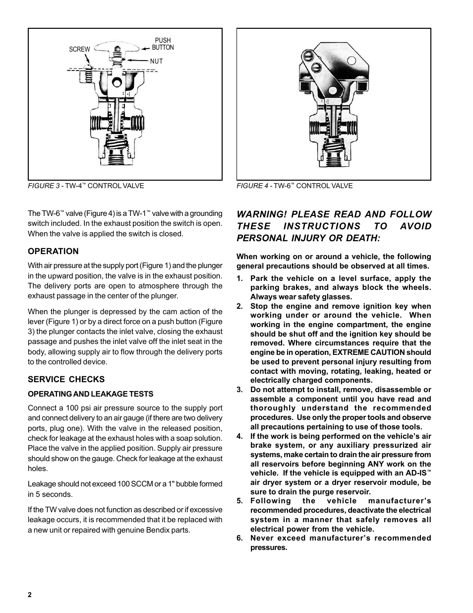 Bendix Commercial Vehicle Systems TW-6 CONTROL VALVES 3/04 User Manual | Page 2 / 4