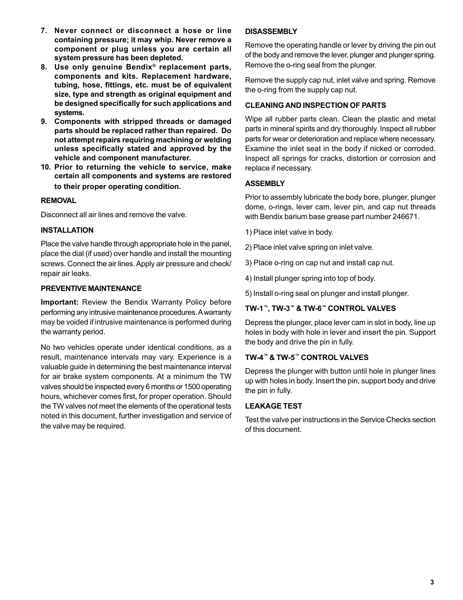 Bendix Commercial Vehicle Systems TW-6 CONTROL VALVES 3/04 User Manual | Page 3 / 4