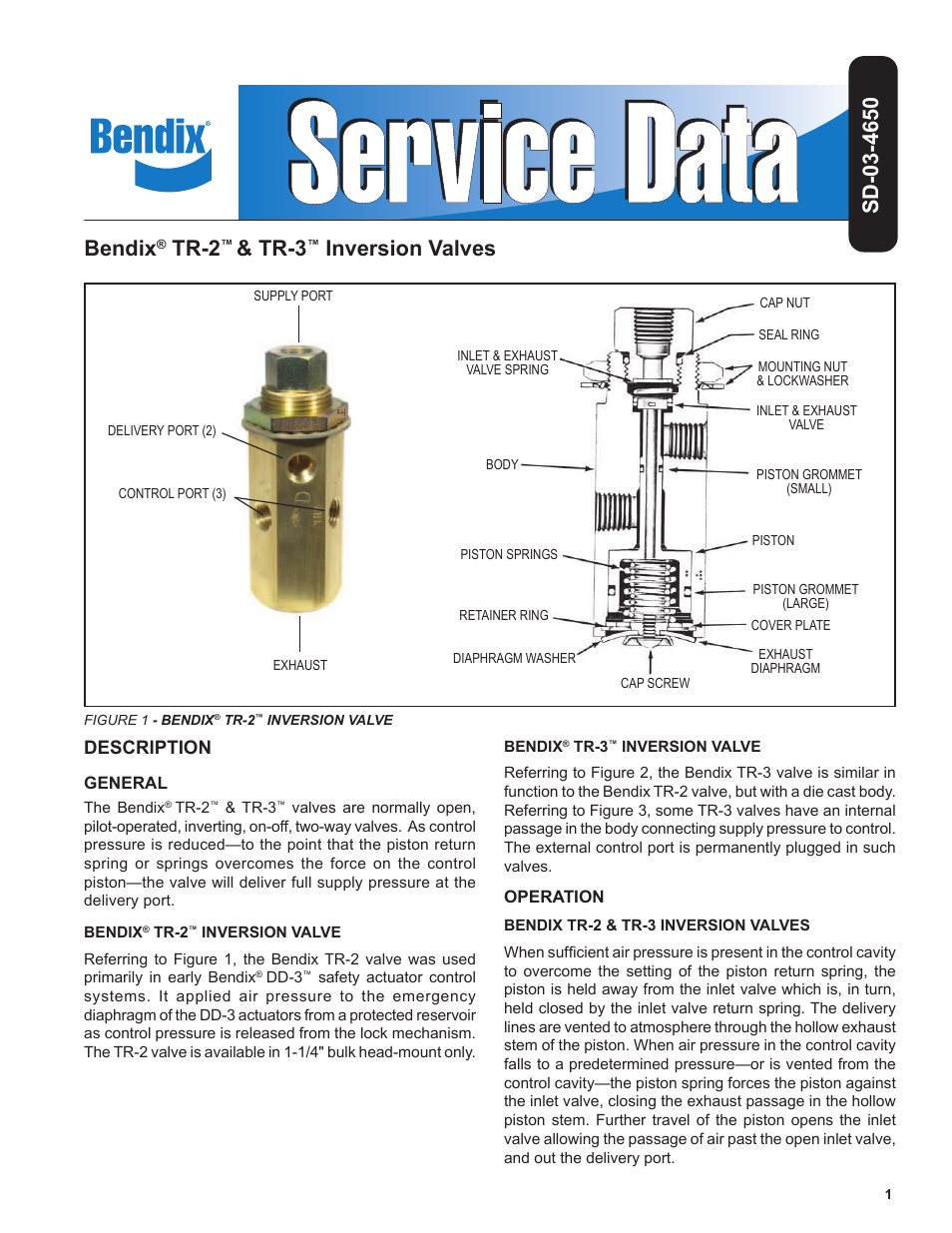 Bendix Commercial Vehicle Systems TR-3 INVERSION VALVE 8/11 User Manual | 4 pages