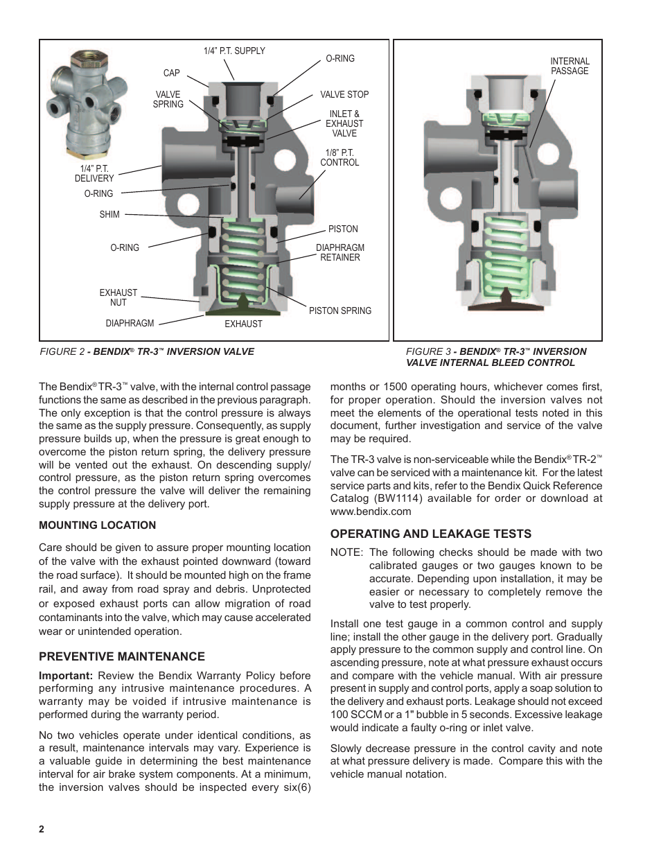 Bendix Commercial Vehicle Systems TR-3 INVERSION VALVE 8/11 User Manual | Page 2 / 4