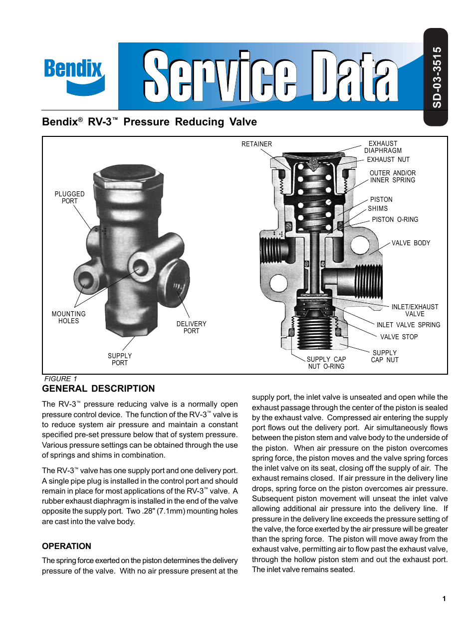 Bendix Commercial Vehicle Systems RV-3 PRESSURE REDUCING VALVE 3/04 User Manual | 2 pages