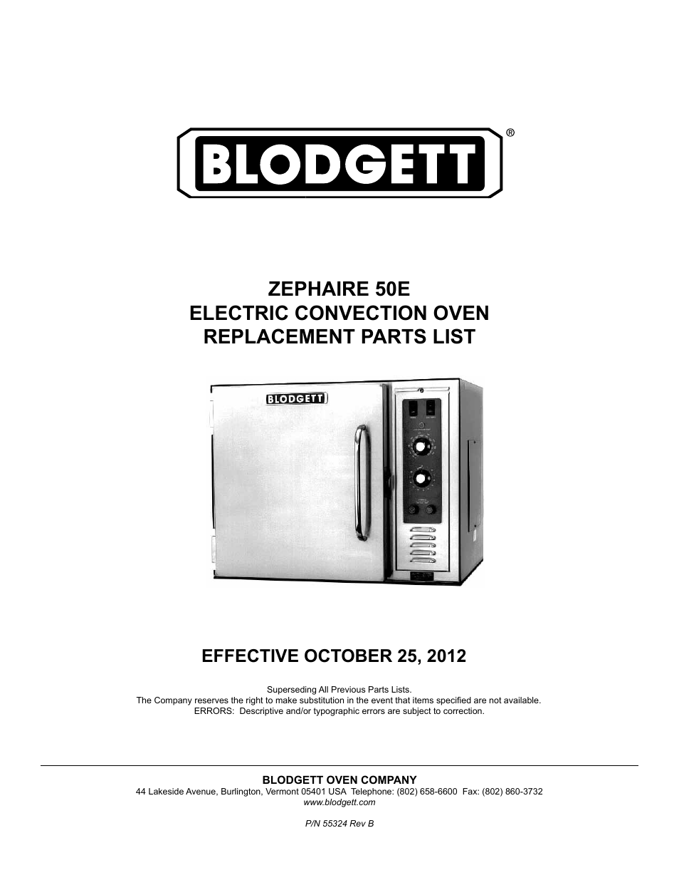 Blodgett 50E User Manual | 3 pages