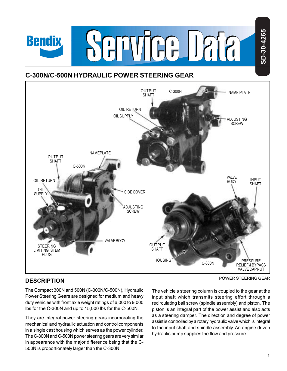 Bendix Commercial Vehicle Systems C-300N HYDRAULIC POWER STEERING1/99 User Manual | 31 pages