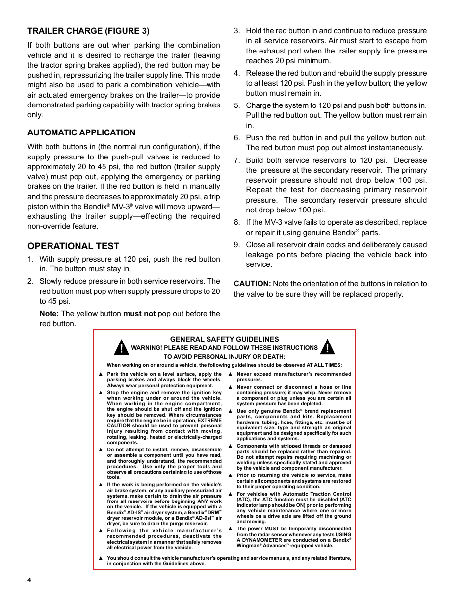 Operational test, Trailer charge (figure 3), Automatic application | Mv-3 | Bendix Commercial Vehicle Systems MV-3 DASH CONTROL MODULE 3/04 User Manual | Page 4 / 8