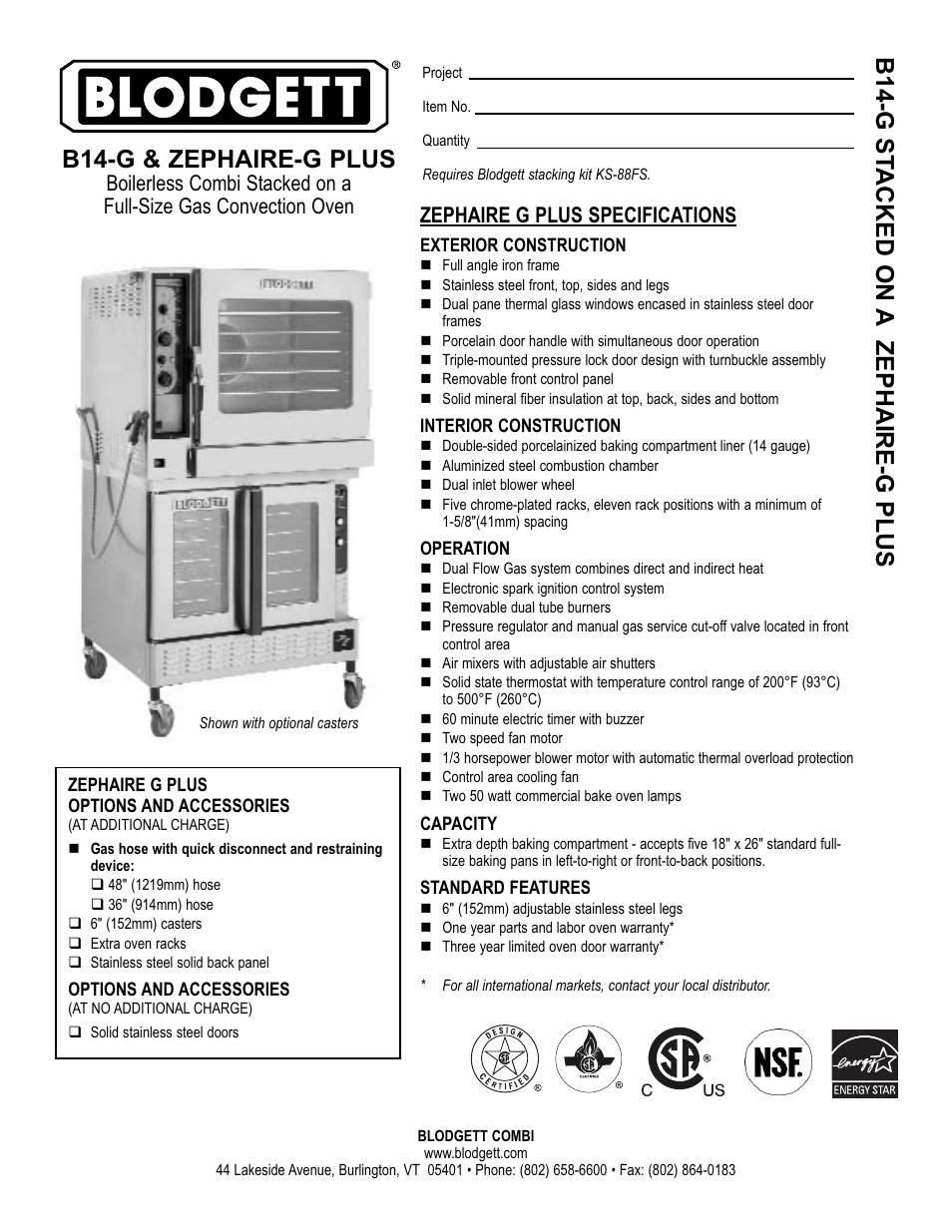 Blodgett B14-G User Manual | 3 pages