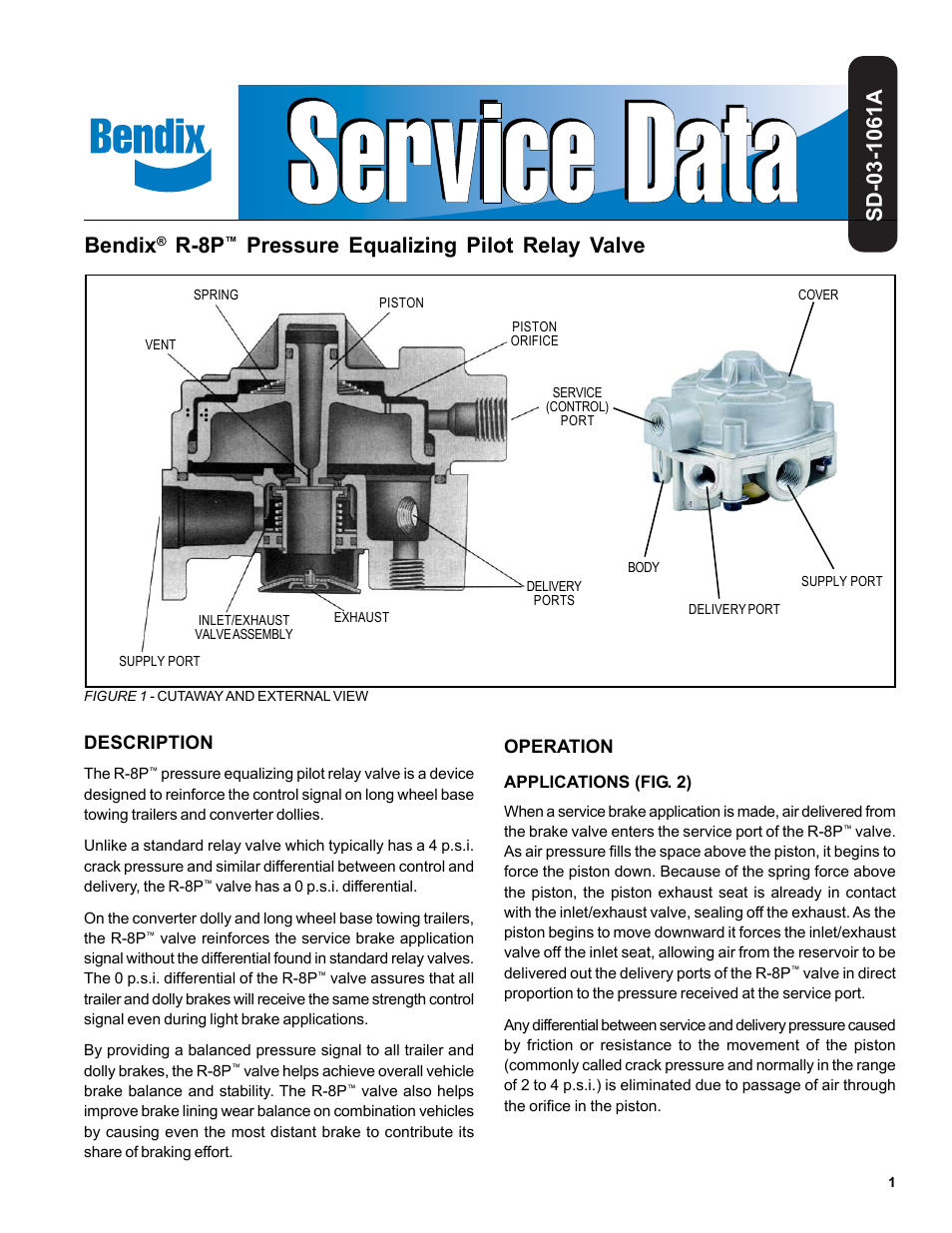 Bendix Commercial Vehicle Systems R-8P PRESSURE EQUALIZING PILOTRELAY User Manual | 4 pages