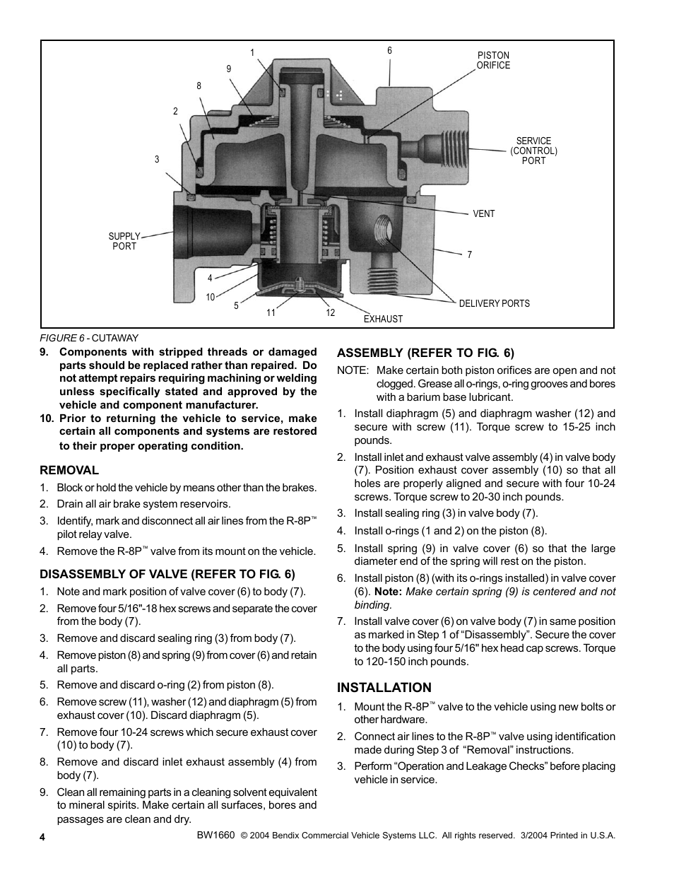 Installation | Bendix Commercial Vehicle Systems R-8P PRESSURE EQUALIZING PILOTRELAY User Manual | Page 4 / 4