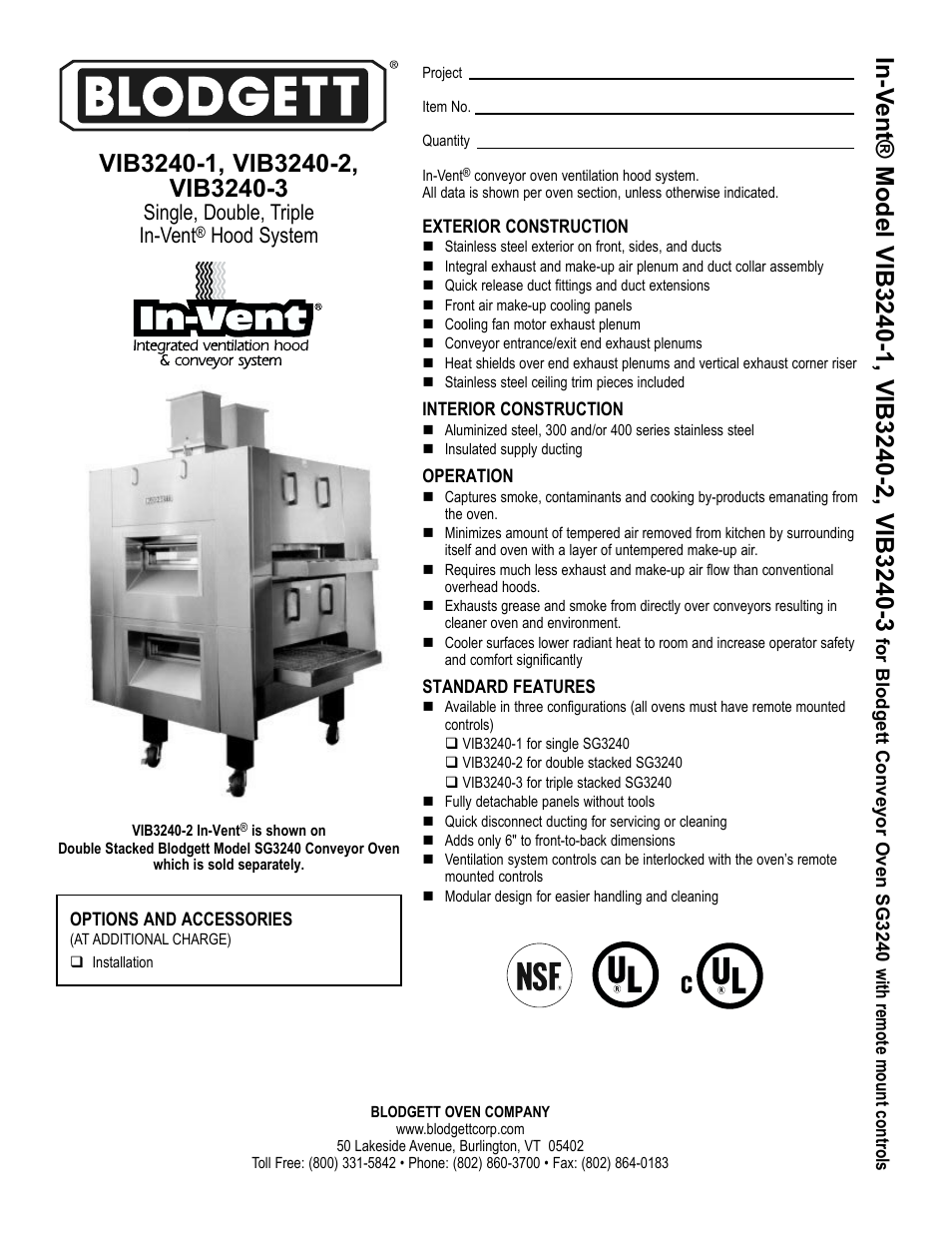 Blodgett VIB3240-1 User Manual | 2 pages