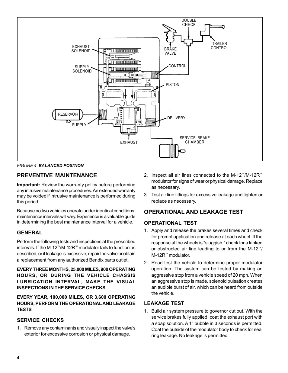 Preventive maintenance, Operational and leakage test | Bendix Commercial Vehicle Systems M-12R ANTILOCK MODULATOR User Manual | Page 4 / 12
