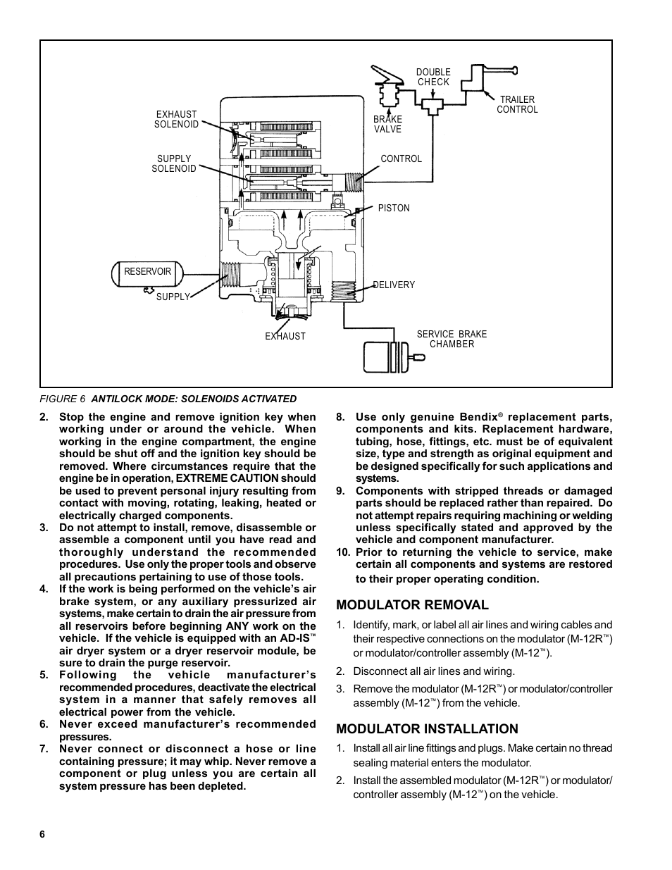 Modulator removal, Modulator installation | Bendix Commercial Vehicle Systems M-12R ANTILOCK MODULATOR User Manual | Page 6 / 12