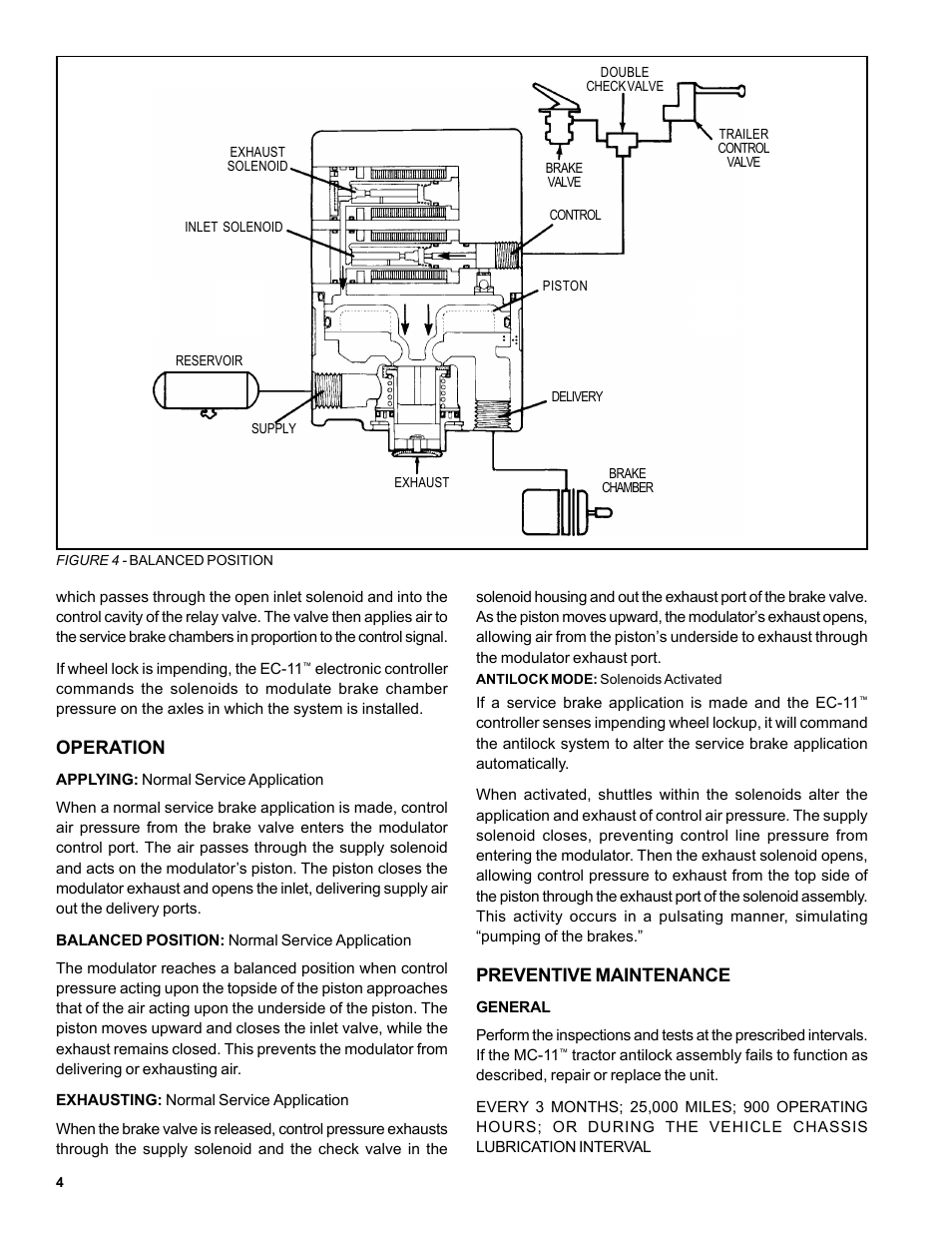 Operation, Preventive maintenance | Bendix Commercial Vehicle Systems MC-11 TRACTOR ANTILOCK 4/04 User Manual | Page 4 / 20