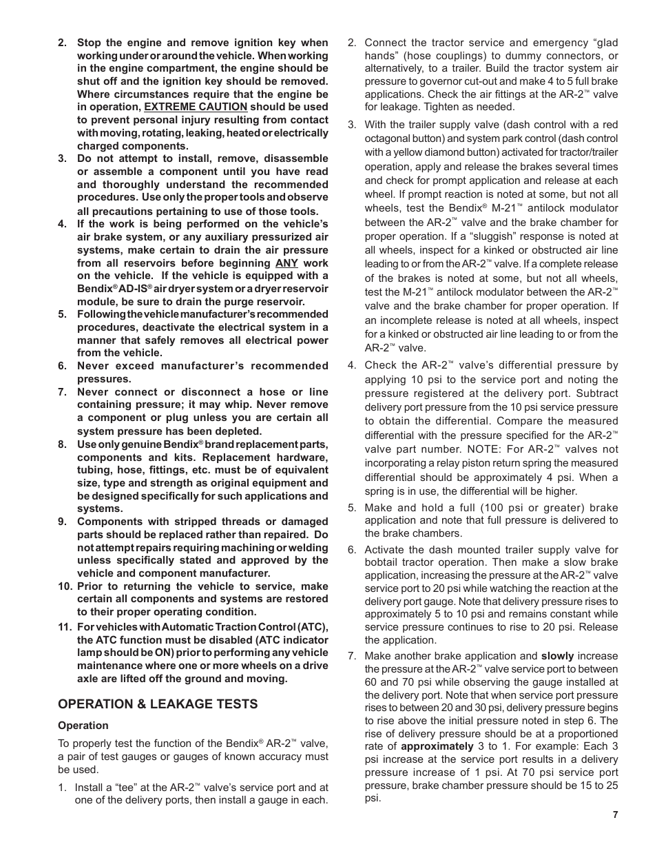 Operation & leakage tests | Bendix Commercial Vehicle Systems AR-2 ANTILOCK RELAY VALVE 8/11 User Manual | Page 7 / 12