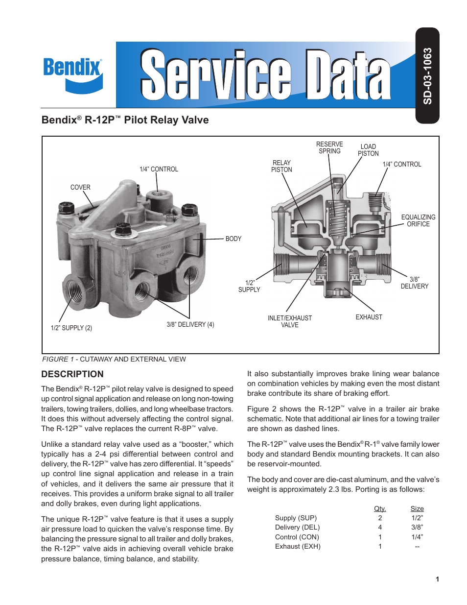 Bendix Commercial Vehicle Systems R-12P PILOT RELAY VALVE 4/11 User Manual | 8 pages