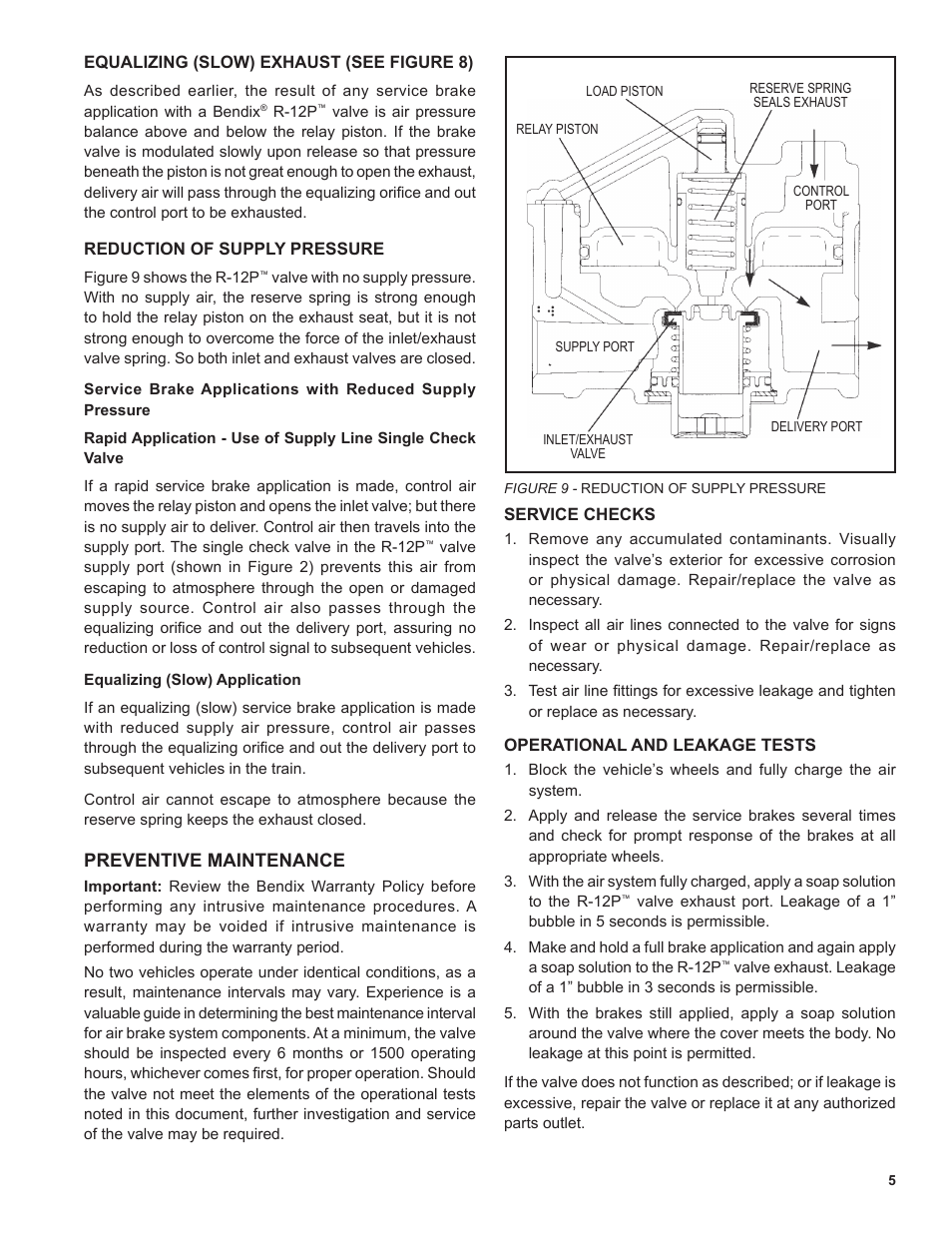 Preventive maintenance | Bendix Commercial Vehicle Systems R-12P PILOT RELAY VALVE 4/11 User Manual | Page 5 / 8