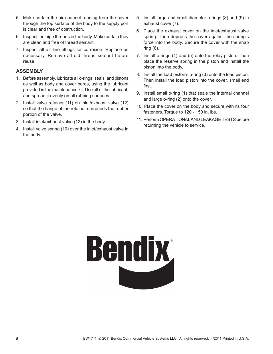 Bendix Commercial Vehicle Systems R-12P PILOT RELAY VALVE 4/11 User Manual | Page 8 / 8