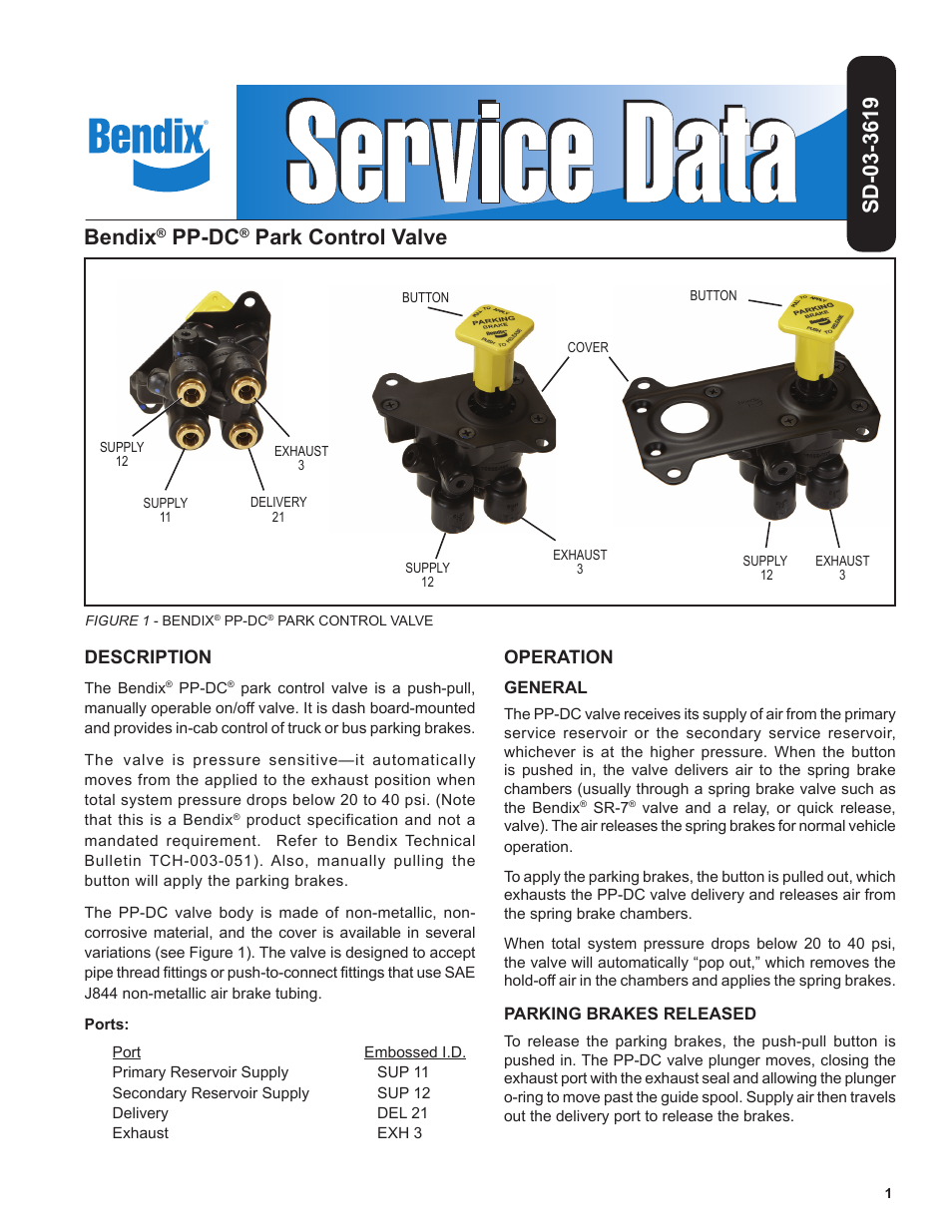 Bendix Commercial Vehicle Systems PP-DC PARK CONTROL VALVE 6/07 User Manual | 6 pages