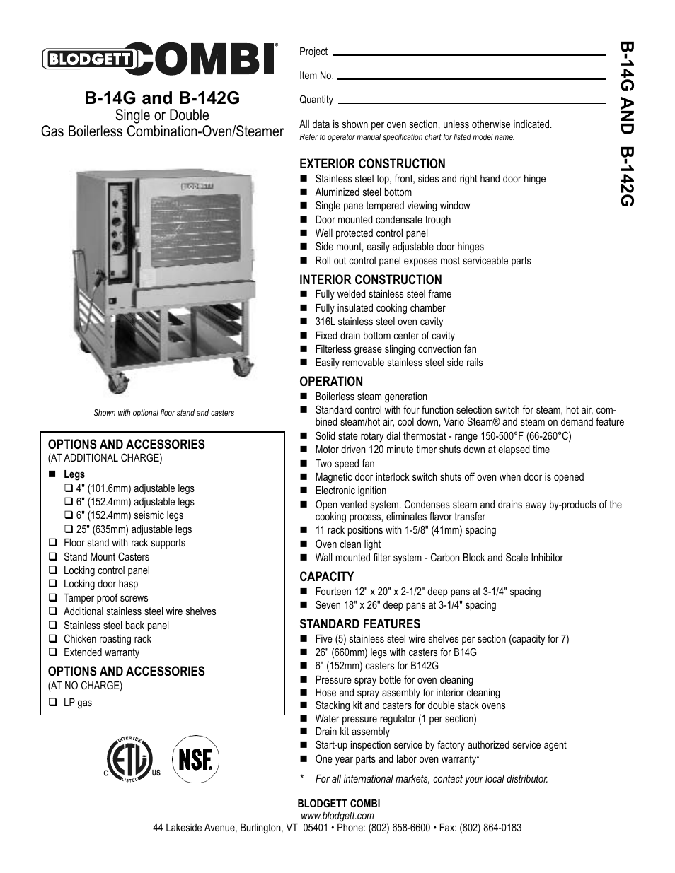 Blodgett COMBI B-14G User Manual | 2 pages
