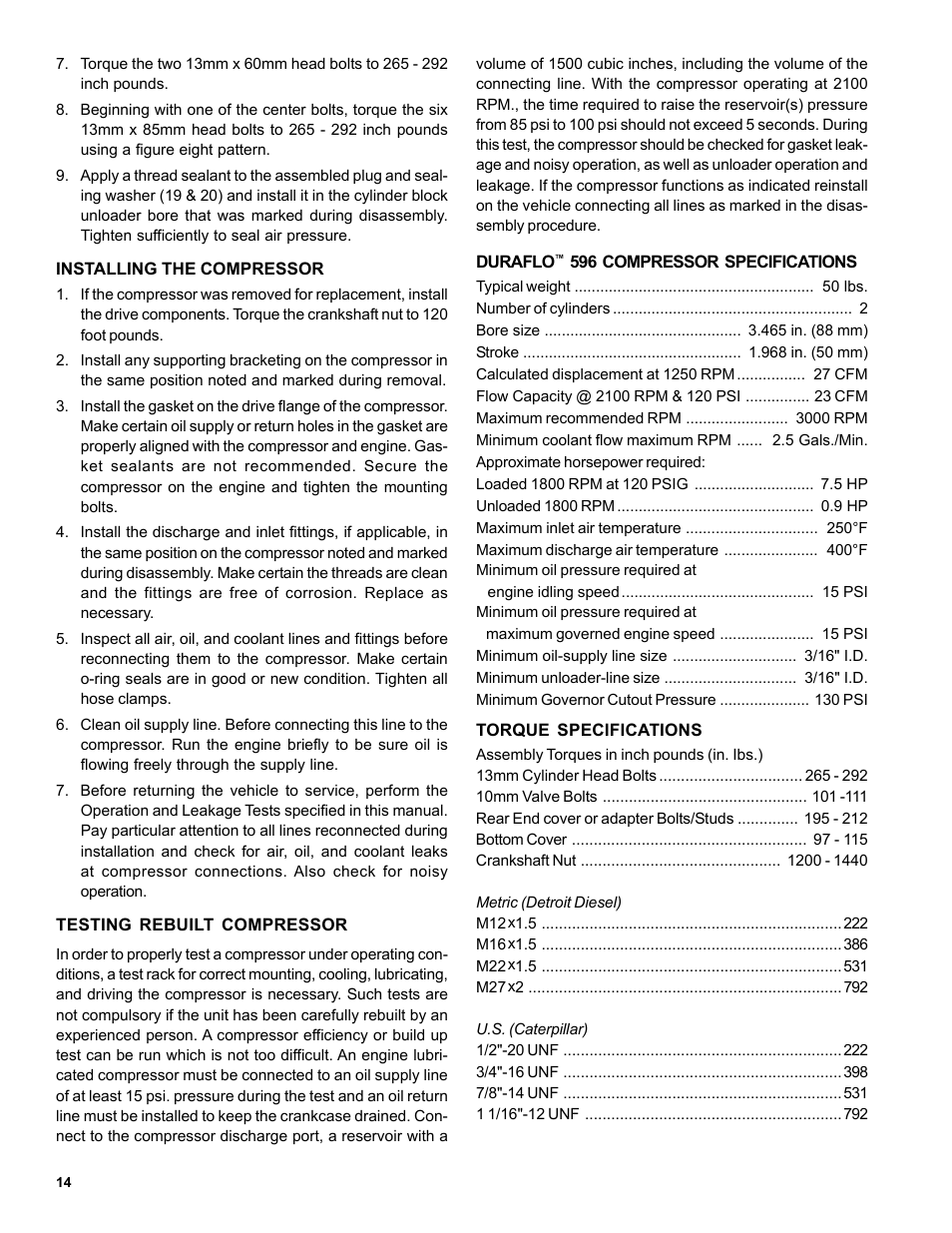 Bendix Commercial Vehicle Systems DURAFLO 596 COMPRESSOR 10/04 User Manual | Page 14 / 40