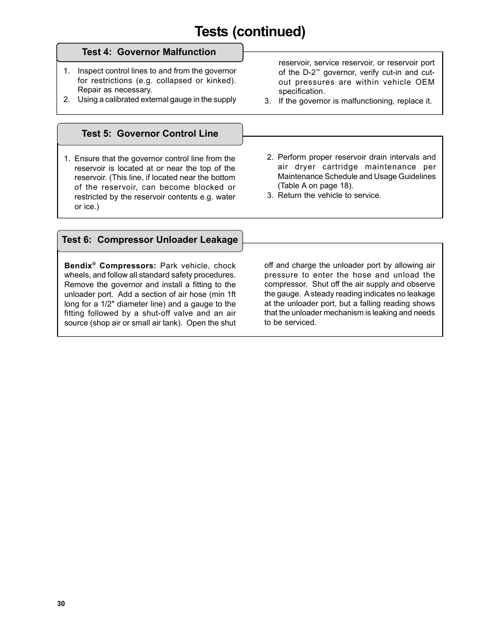 Tests (continued) | Bendix Commercial Vehicle Systems DURAFLO 596 COMPRESSOR 10/04 User Manual | Page 30 / 40