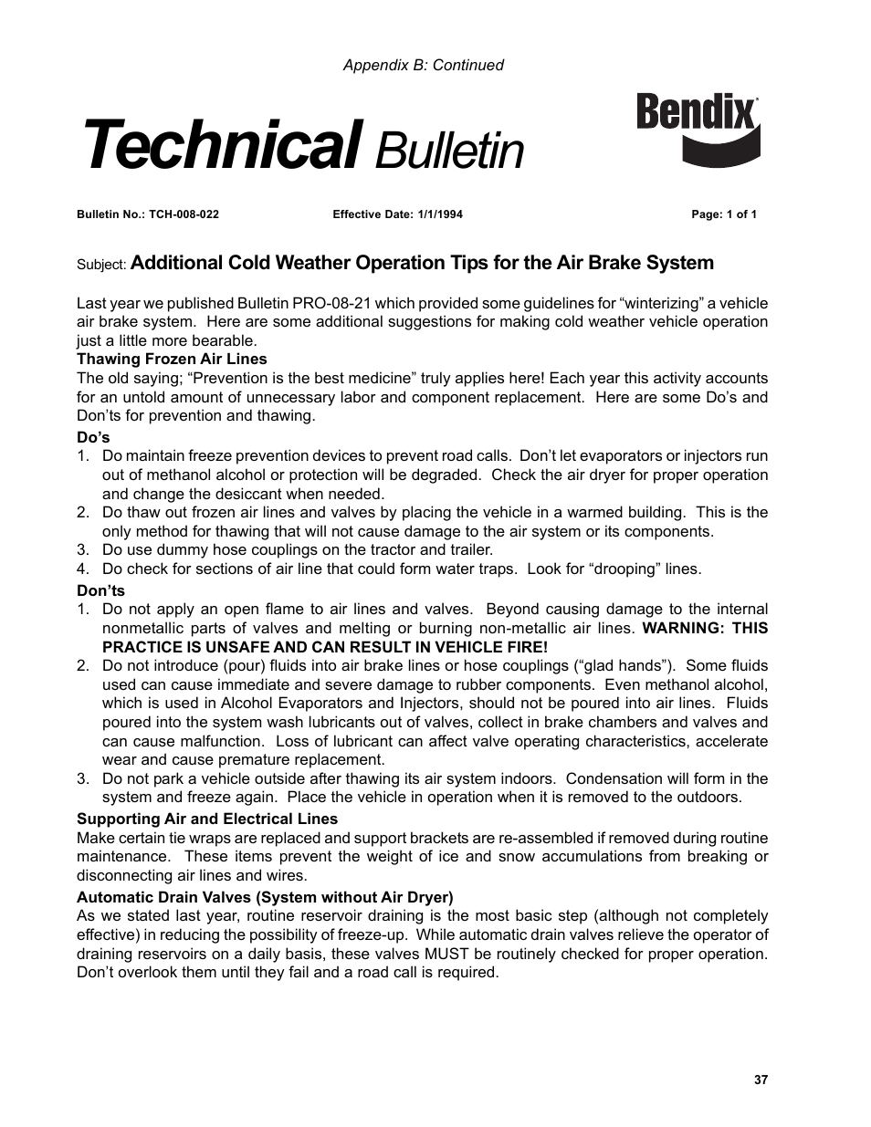 Technical, Bulletin | Bendix Commercial Vehicle Systems DURAFLO 596 COMPRESSOR 10/04 User Manual | Page 37 / 40