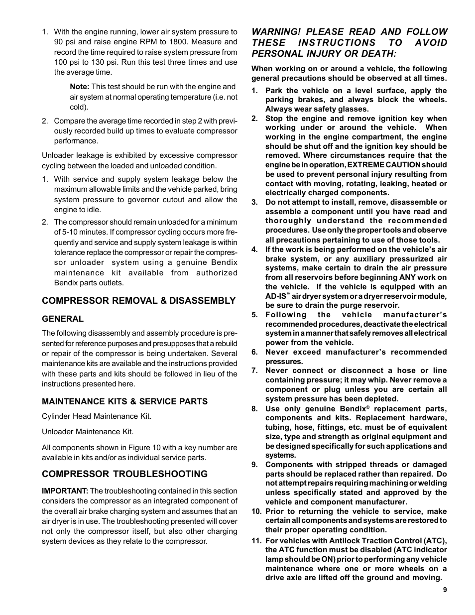 Bendix Commercial Vehicle Systems DURAFLO 596 COMPRESSOR 10/04 User Manual | Page 9 / 40