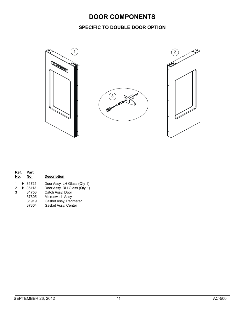 Door components | Blodgett AC-500 User Manual | Page 11 / 15