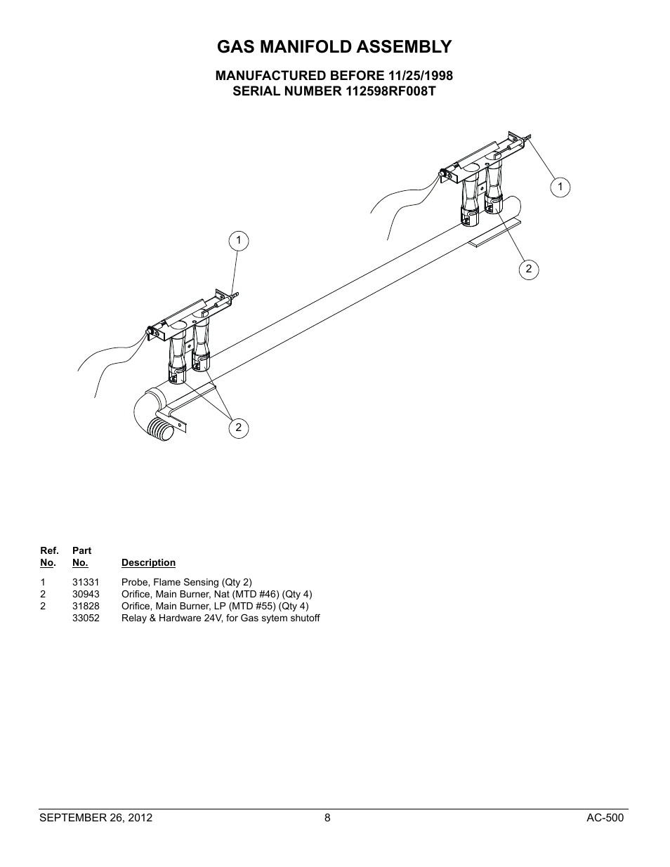 Gas manifold assembly | Blodgett AC-500 User Manual | Page 8 / 15