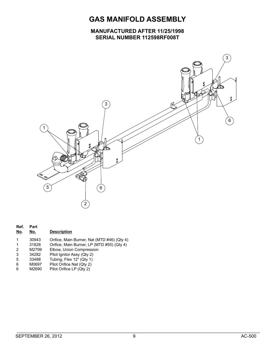 Gas manifold assembly | Blodgett AC-500 User Manual | Page 9 / 15