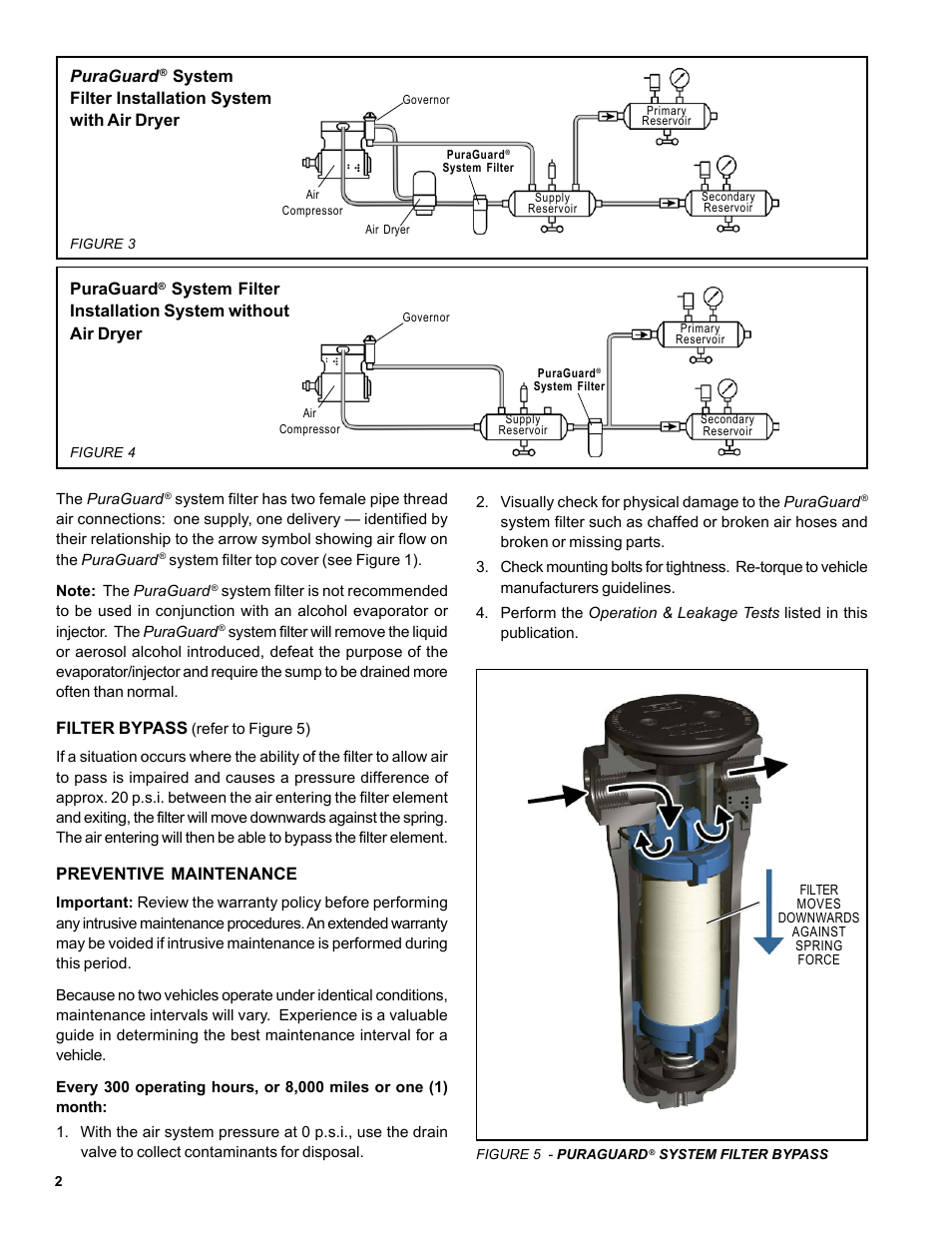 Filter bypass, Preventive maintenance, Puraguard | Bendix Commercial Vehicle Systems PURAGUARD SYSTEM FILTER 7/04 User Manual | Page 2 / 8
