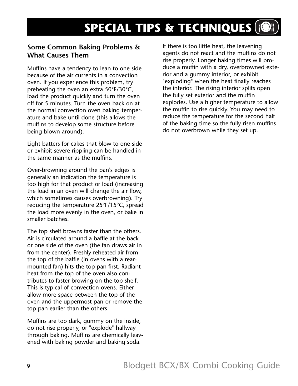Special tips & techniques, Blodgett bcx/bx combi cooking guide | Blodgett BX-14 User Manual | Page 10 / 17
