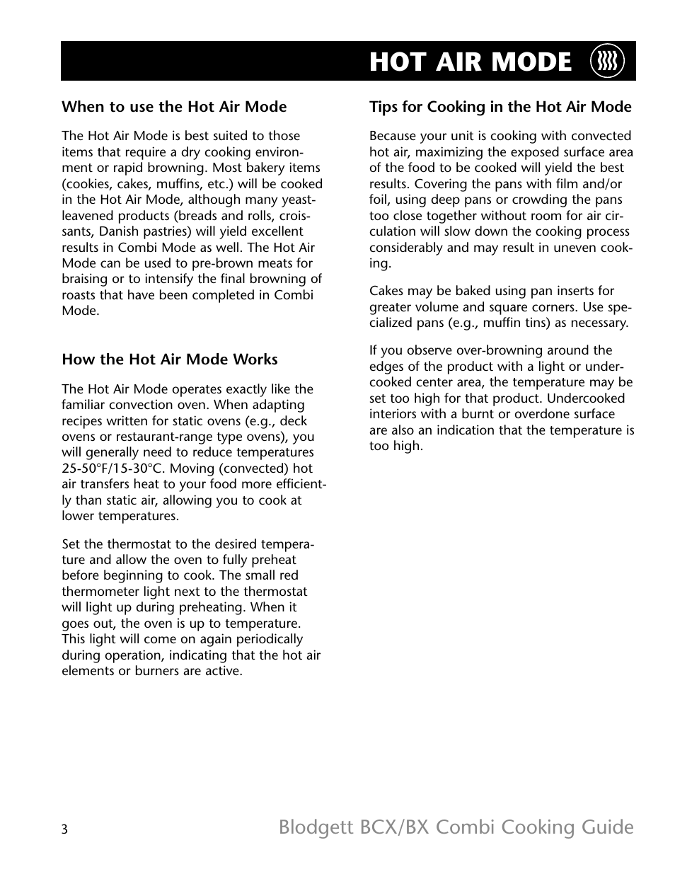 Hot air mode, Blodgett bcx/bx combi cooking guide | Blodgett BX-14 User Manual | Page 4 / 17